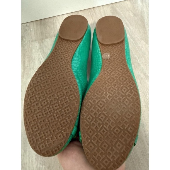 TORY BURCH Size 6.5 M Mini Miller Pond Green Logo Ballet Flat Leather Shoes - Picture 11 of 13